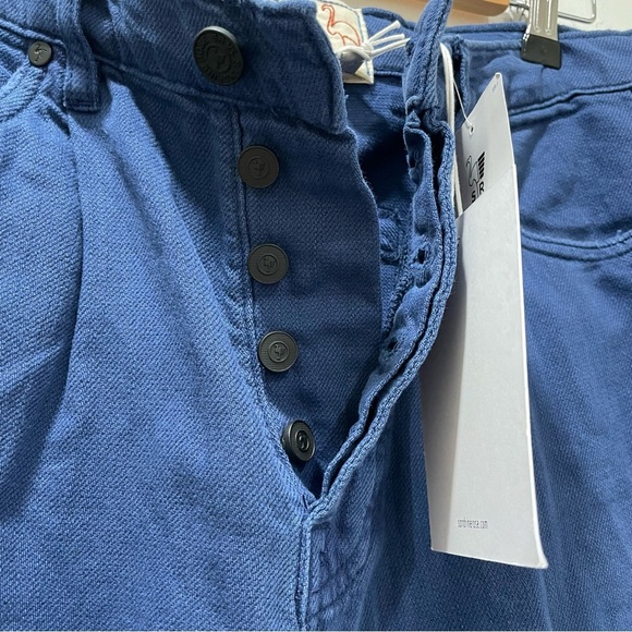 NWT Free People x Sandrine Rose Blue Cotton Linen Wide Leg Buckle Pants Size 28 - Picture 7 of 14